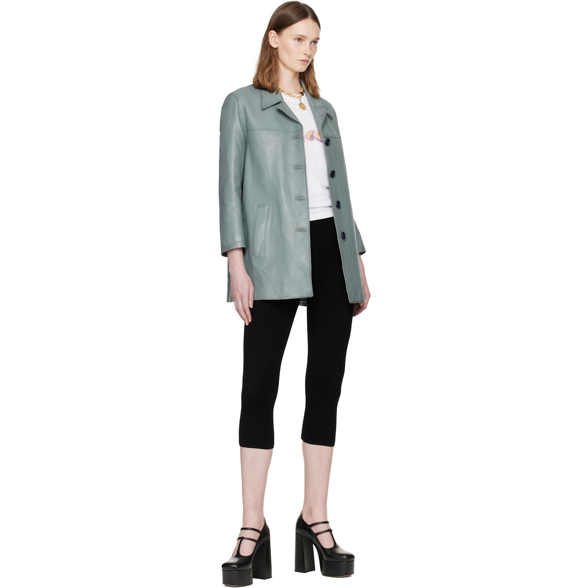 Chloé Blue Single-Breasted Long Leather Jacket