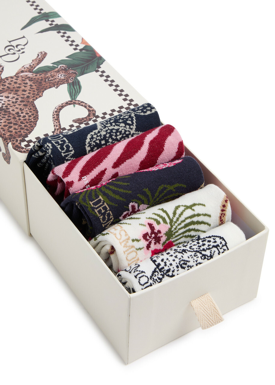 Desmond & Dempsey Patterned Cotton-blend Socks set of Five Multicoloured 37-39 (IT37 39 / UK4
