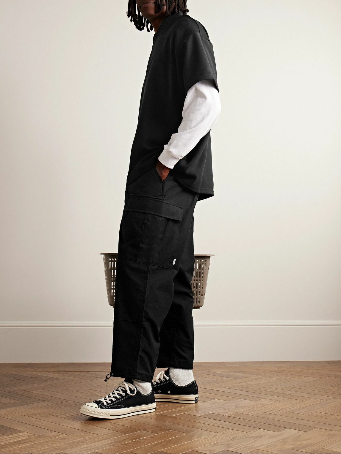 WTAPS - Oversized Logo-Appliquéd Knitted Polo Shirt - Black