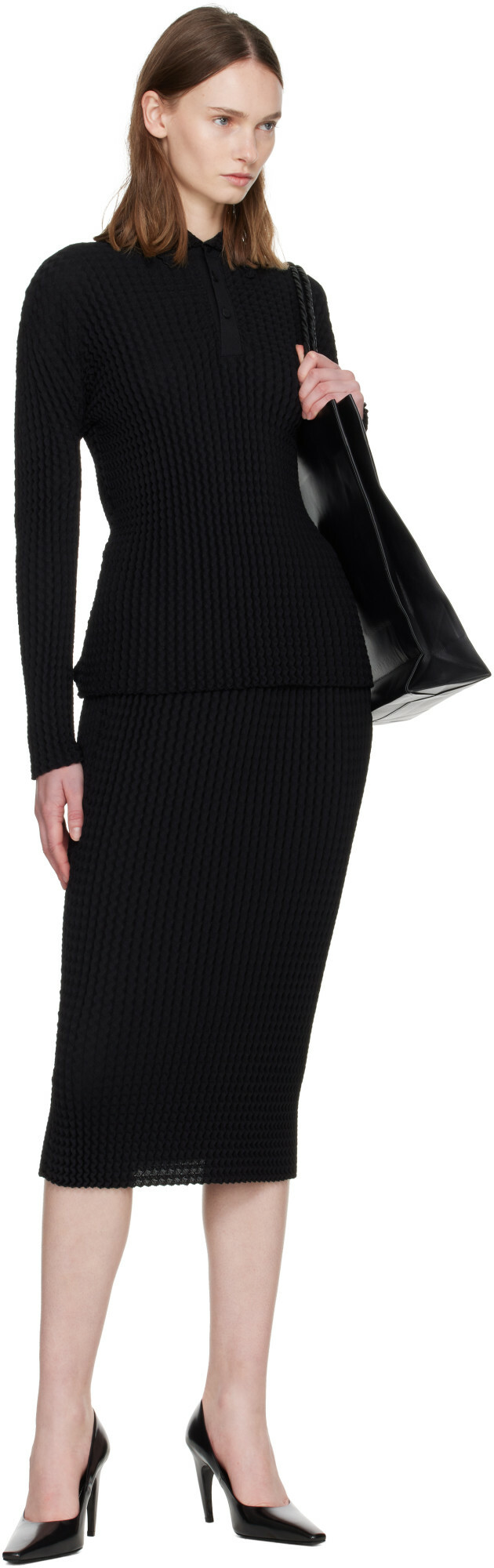 ISSEY MIYAKE Black Spongy Polo