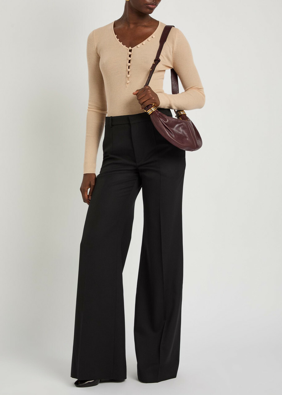 Chloe Flared-leg Wool Trousers Black