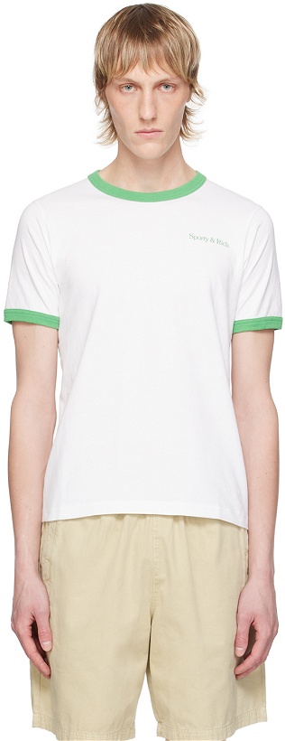 Photo: Sporty & Rich White Serif Ringer T-Shirt