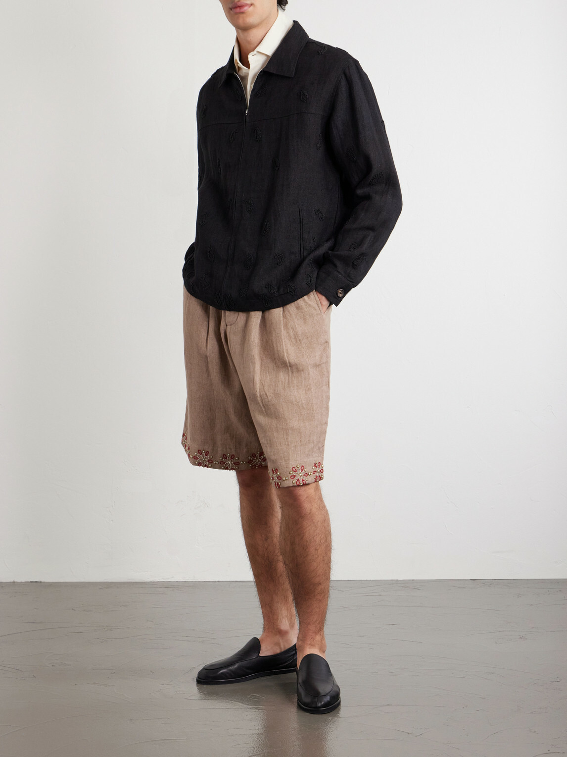 Kartik Research - Embellished Linen Blouson Jacket - Black