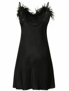 SLEEPER - Boheme Satin Mini Dress W/ Feathers