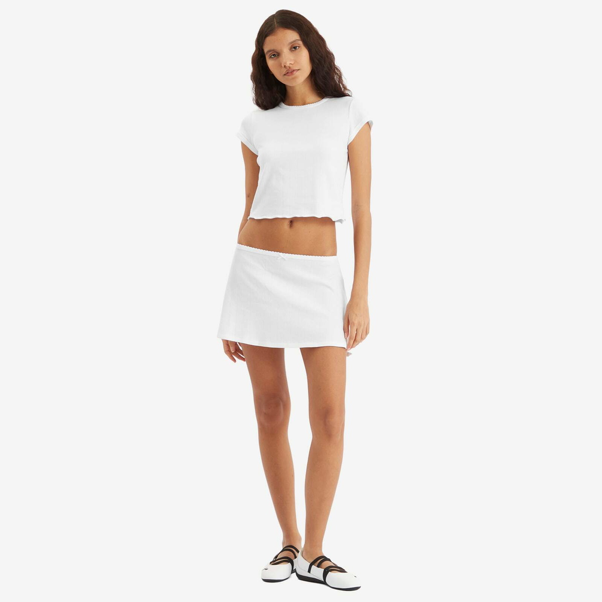 SKIMS Women's Drop Needle Pointelle Mini Skirt in Snow