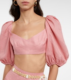 Zimmermann - Jeannie puff-sleeve linen crop top