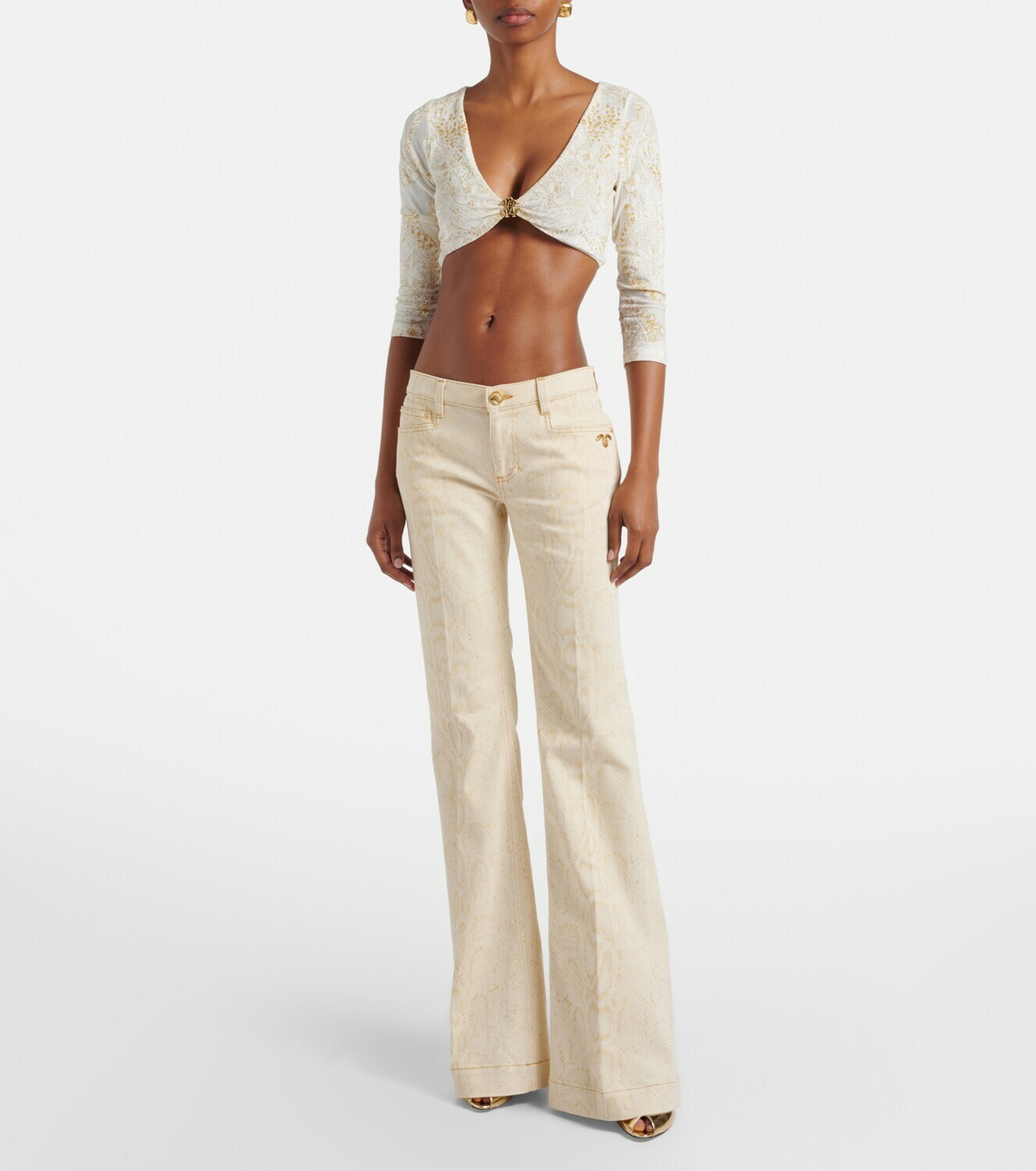 Roberto Cavalli Snake-print flared jeans
