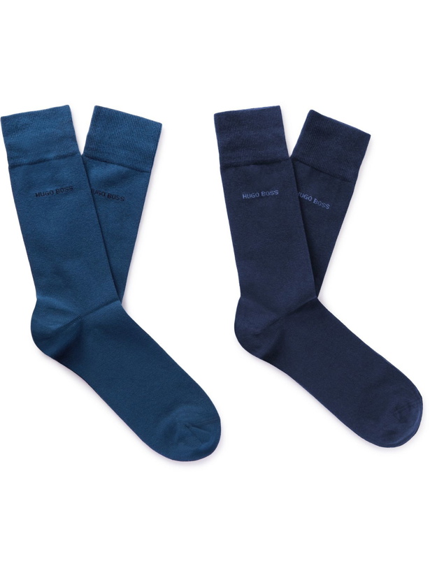 Photo: Hugo Boss - Two-Pack Logo-Intarsia Stretch Cotton-Blend Socks - Blue