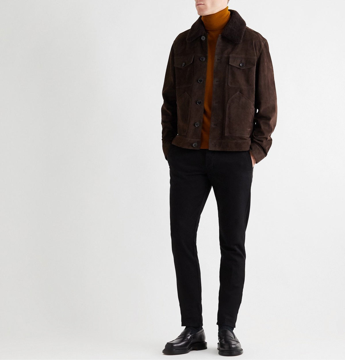 Mr P. - Shearling-Trimmed Suede Trucker Jacket - Brown Mr P.