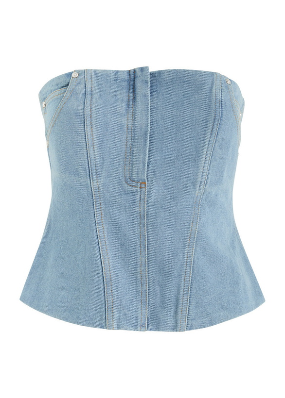 Photo: Paris Georgia Jo Strapless Denim Corset top Blue