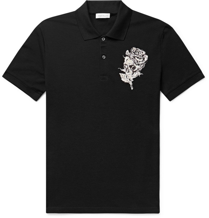 Photo: Alexander McQueen - Embroidered Cotton-Piqué Polo Shirt - Black