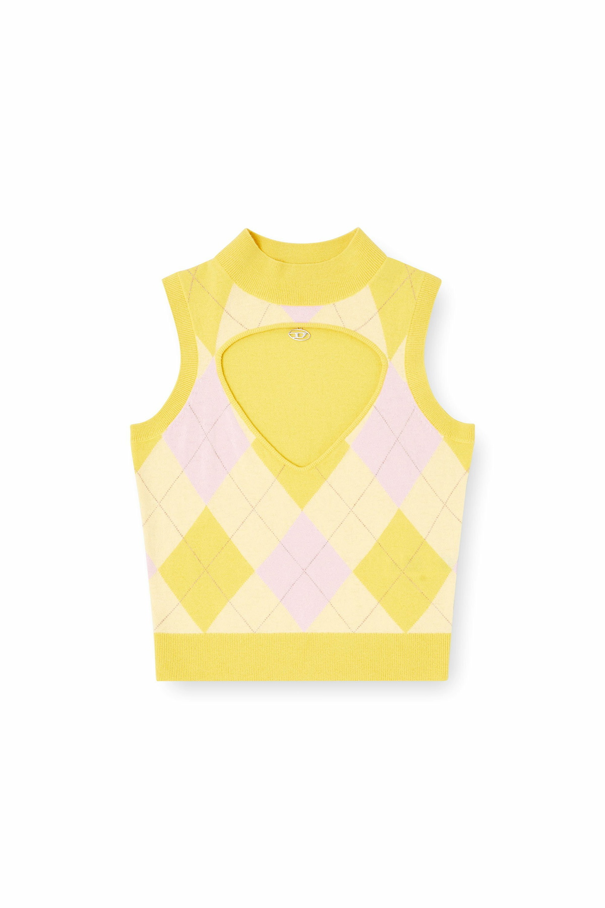 Diesel Cut-out turtleneck vest in argyle wool - T-Shirts Womens in Yellow