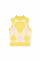Diesel Cut-out turtleneck vest in argyle wool - T-Shirts Womens in Yellow