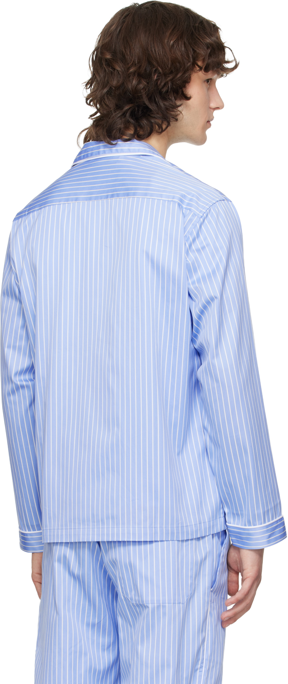 Tekla Blue Sateen Long-Sleeved Pyjama Shirt