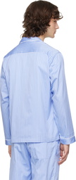 Tekla Blue Sateen Long-Sleeved Pyjama Shirt