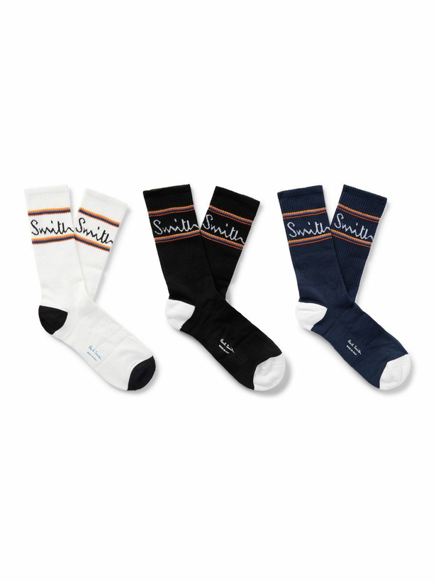 Photo: Paul Smith - Three-Pack Logo-Jacquard Striped Cotton-Blend Socks