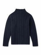 The Row - Danes Ribbed Wool Mock-Neck Sweater - Blue