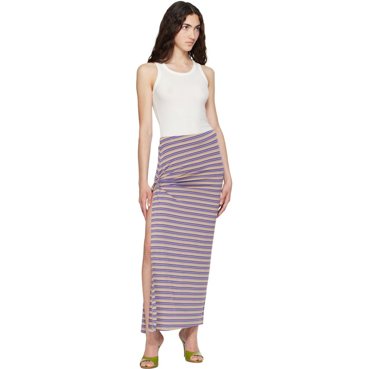 Rabanne Purple Striped Viscose Jersey Piercing Maxi Skirt