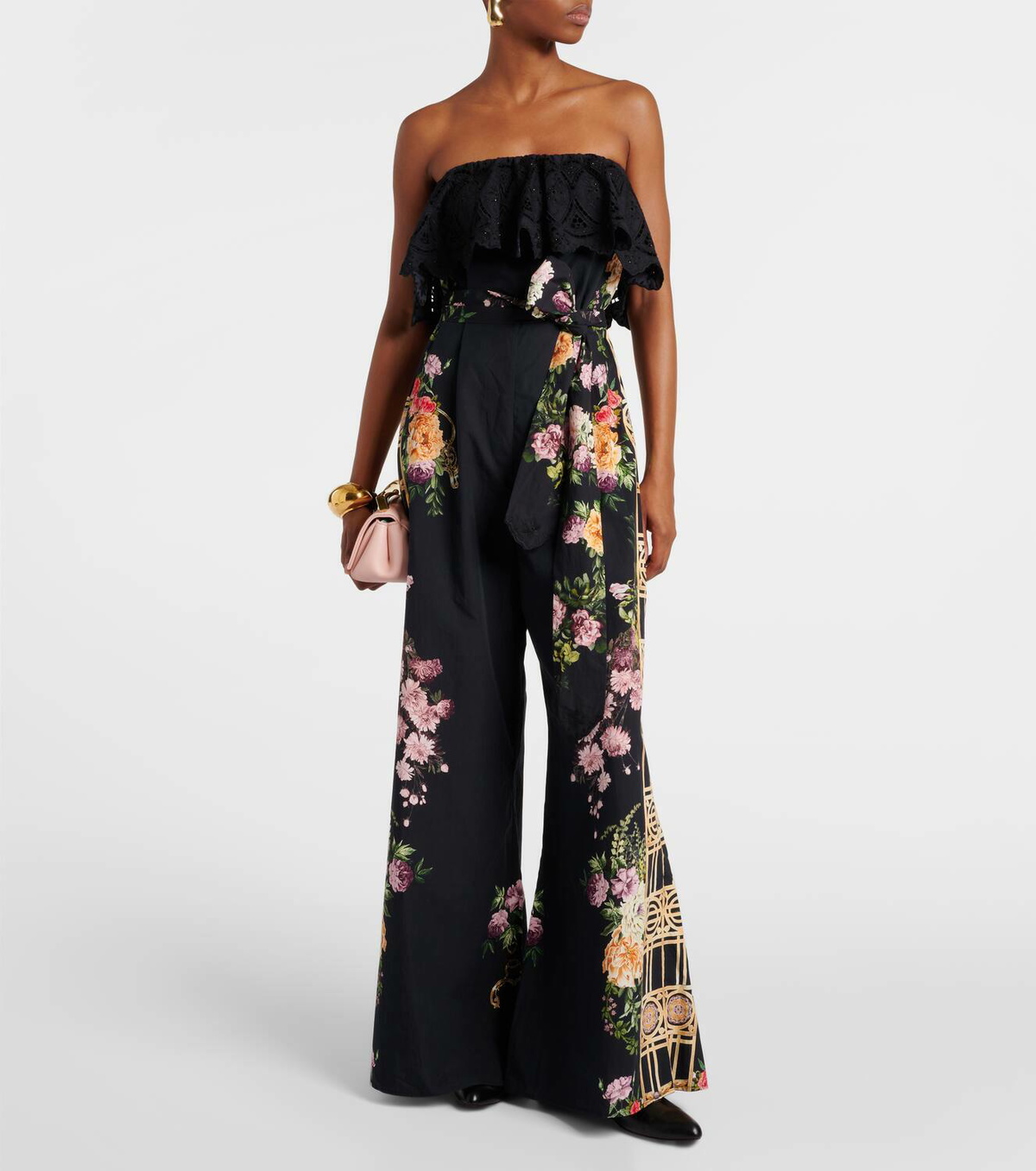 Camilla Floral ruffled strapless cotton jumpsuit