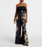 Camilla Floral ruffled strapless cotton jumpsuit