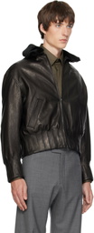 AARON ESH Black Shearling Collar Leather Bomber