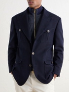 Brunello Cucinelli - Herringbone Wool and Cotton-Blend Twill Jacket with Detachable Shell Liner - Blue