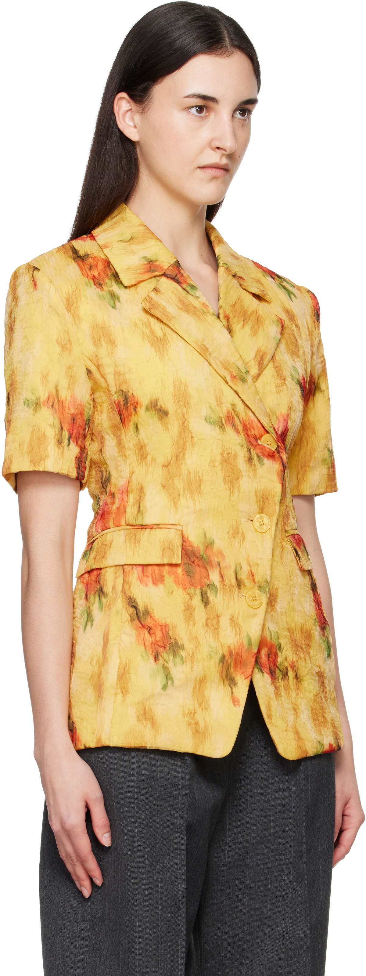 GANNI Yellow Shibori Organza Blazer