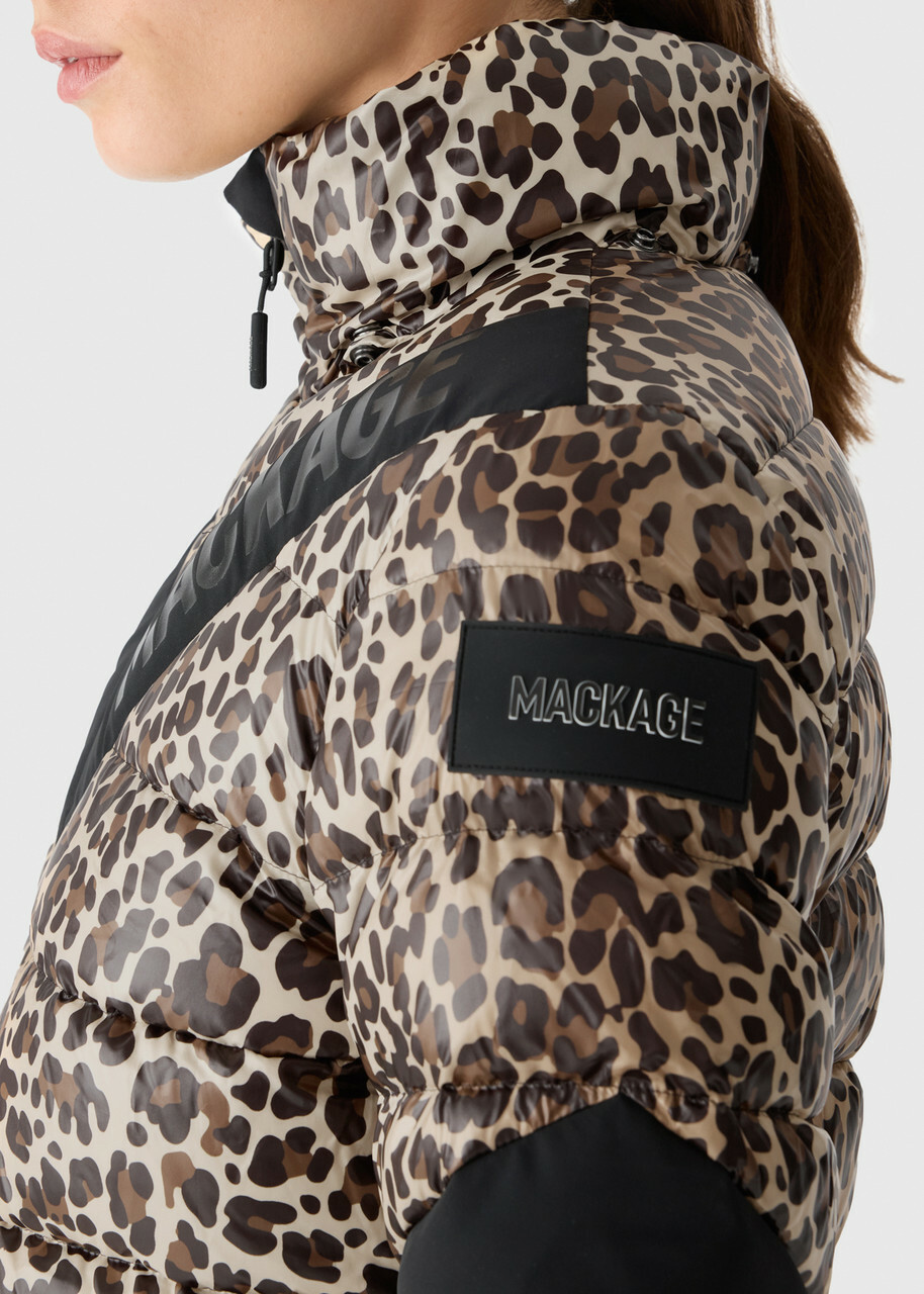 Mackage Satory Cheetah-print Bonded Fleece ski Suit Brown