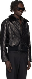 Ernest W. Baker Black Quilted Leather Bomber Jacket