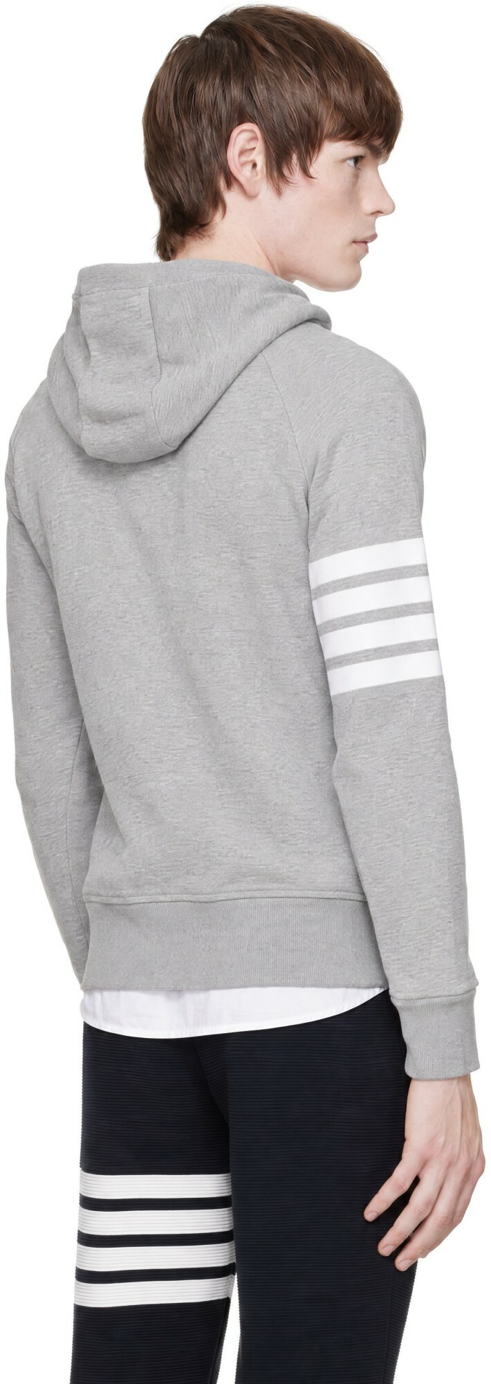 Thom Browne Gray Classic Loopback 4-Bar Zip-Up Hoodie