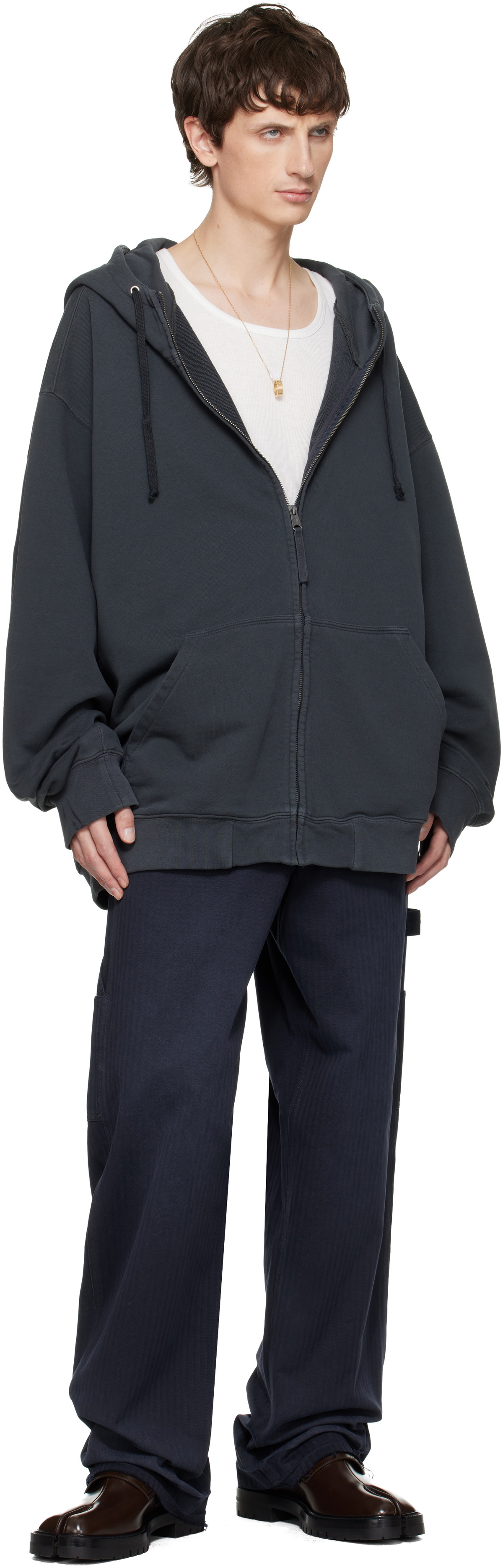 Maison Margiela Gray Embroidered Logo Hoodie