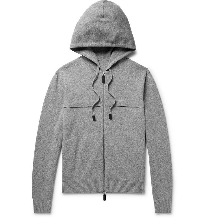 Photo: Berluti - Leather-Trimmed Knitted Zip-Up Hoodie - Men - Gray