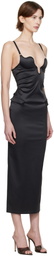 Fleur du Mal Black Seduce-U Plunge Midi Dress