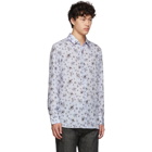 Neil Barrett Blue and White Striped Floral All-Over Shirt