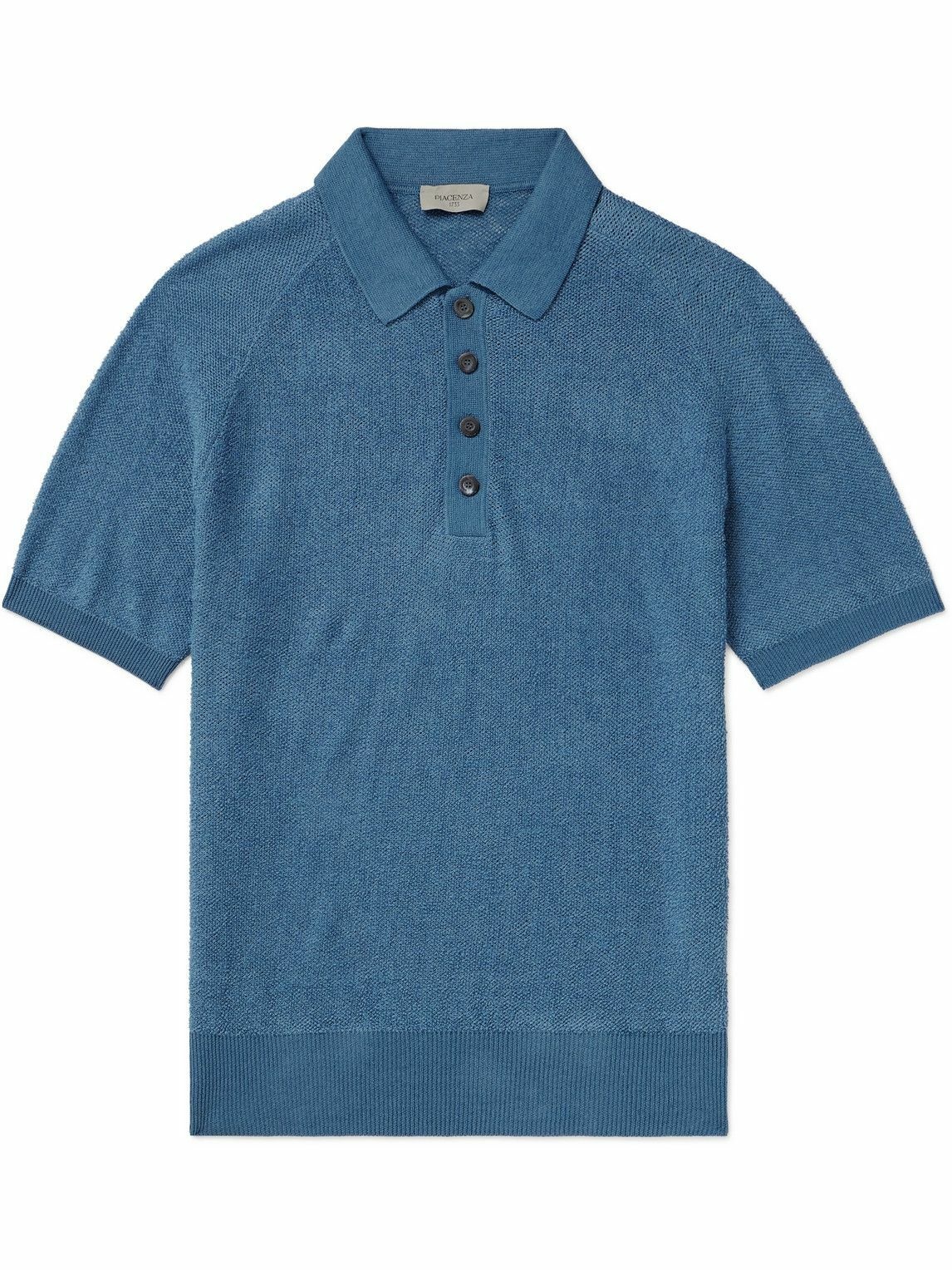 Photo: PIACENZA 1733 - Open-Knit Linen and Cotton-Blend Polo Shirt - Blue