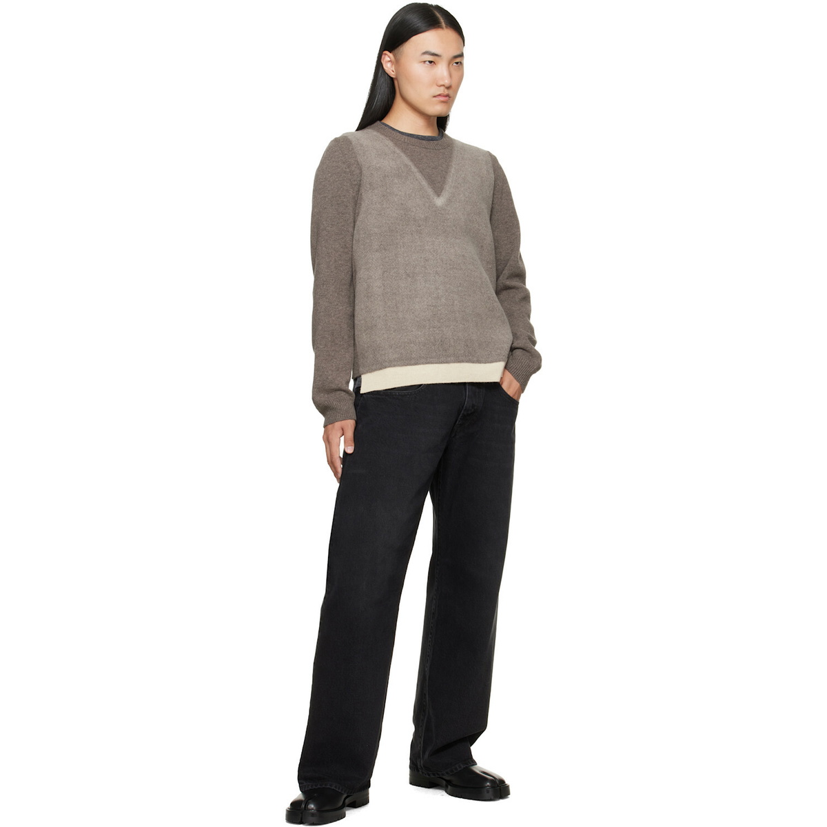 Maison Margiela Gray Fused Knit Wool Crewneck Sweater
