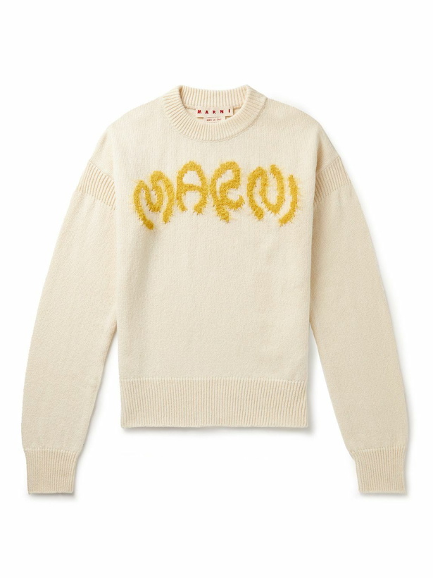 Photo: Marni - Logo-Intarsia Virgin Wool Sweater - White