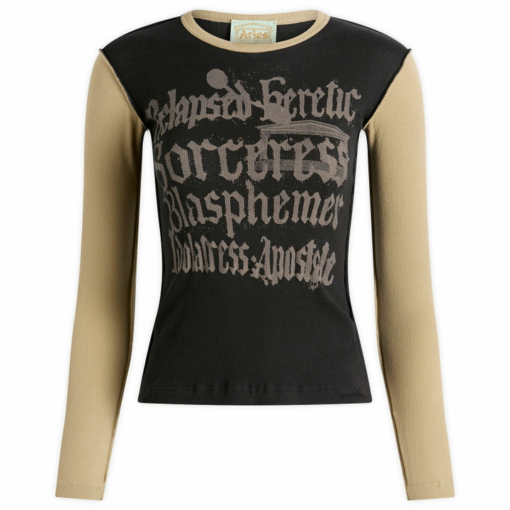Photo: Aries Women's Relapsed Heretic Baby Fit Long Sleeve T-Shirt in Multi