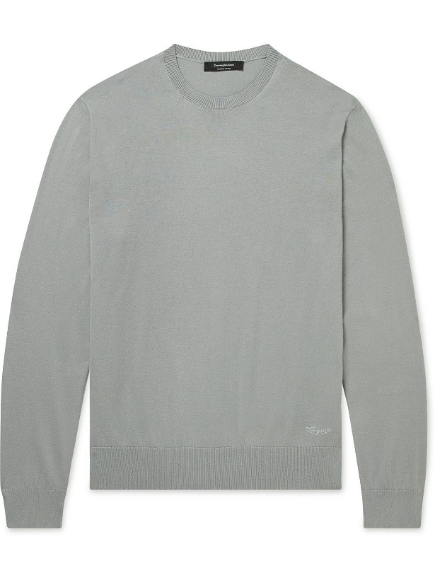 Photo: Ermenegildo Zegna - Logo-Embroidered Cotton Sweater - Gray