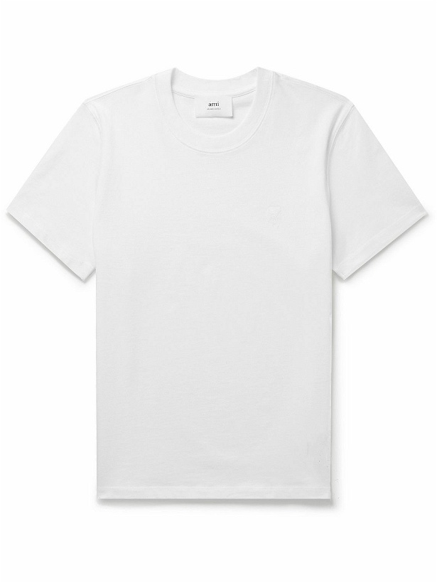 Photo: AMI PARIS - ADC Logo-Embroidered Organic Cotton-Jersey T-Shirt - White