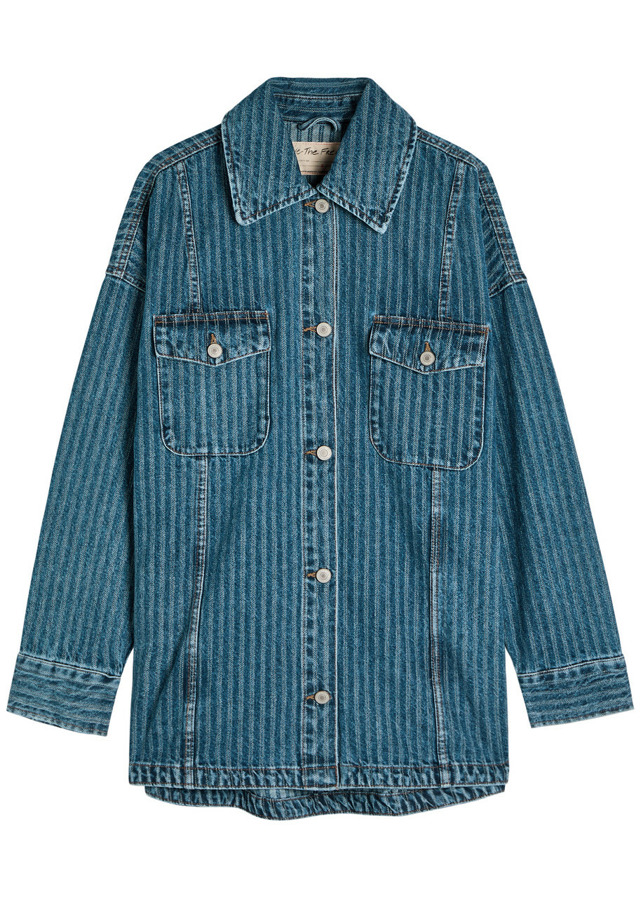 Free People Dunes Striped Denim Jacket Blue