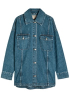 Free People Dunes Striped Denim Jacket Blue