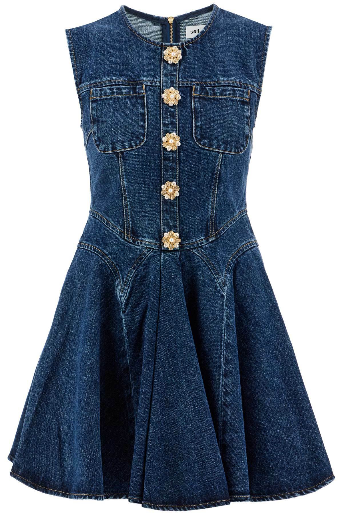 self-portrait Women's Flared Denim Mini Dress Blue