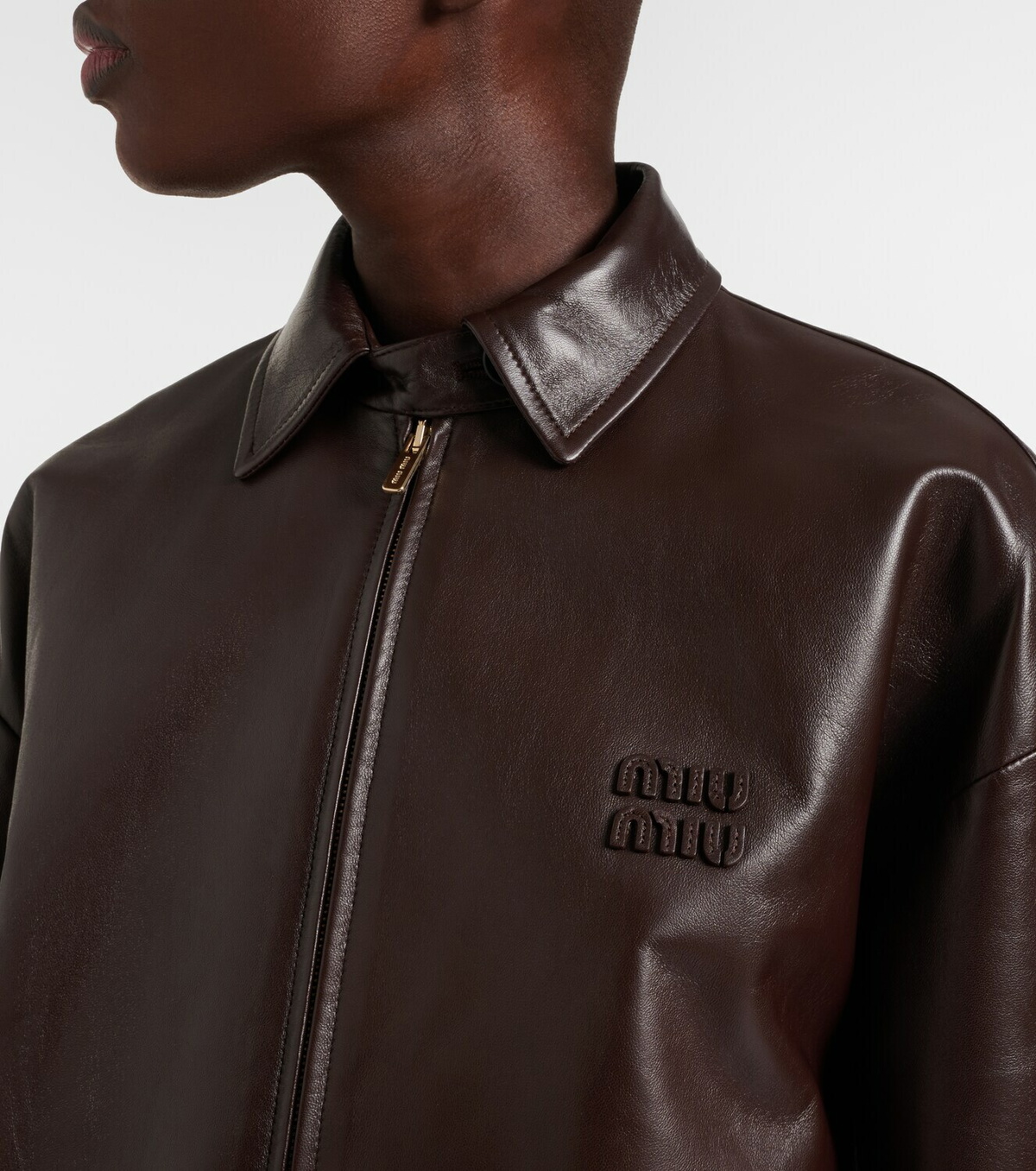 Miu Miu Logo leather jacket