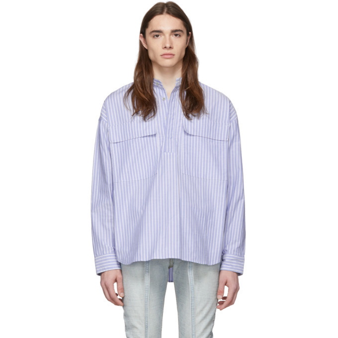 Photo: Fear of God Blue and White Dad Stripe Pullover Henley Shirt