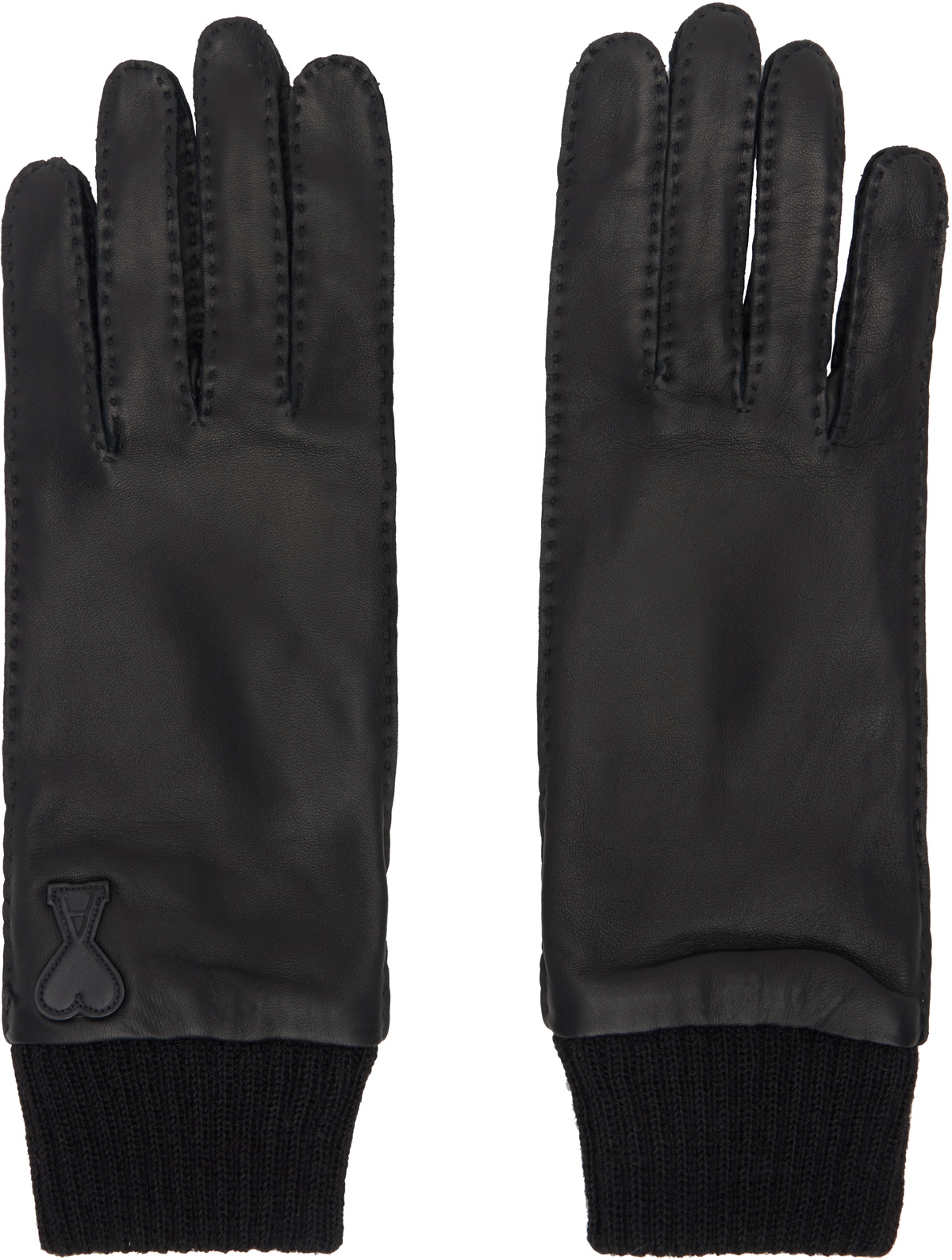 AMI Paris Black Ami de Coeur Leather Patch Gloves AMI