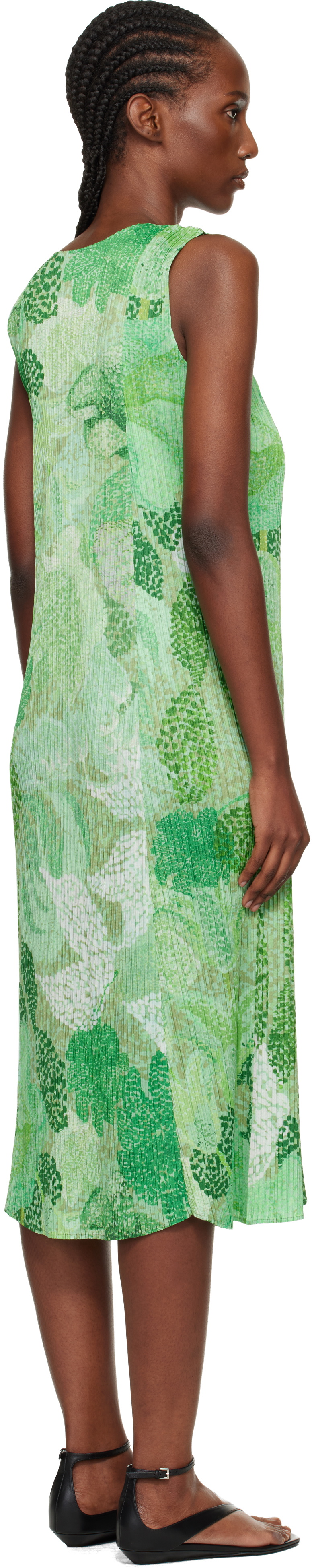 PLEATS PLEASE ISSEY MIYAKE Green Foggy Forest Maxi Dress