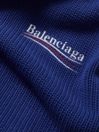 Balenciaga - Oversized Layered Distressed Logo-Embroidered Cotton Hoodie - Blue