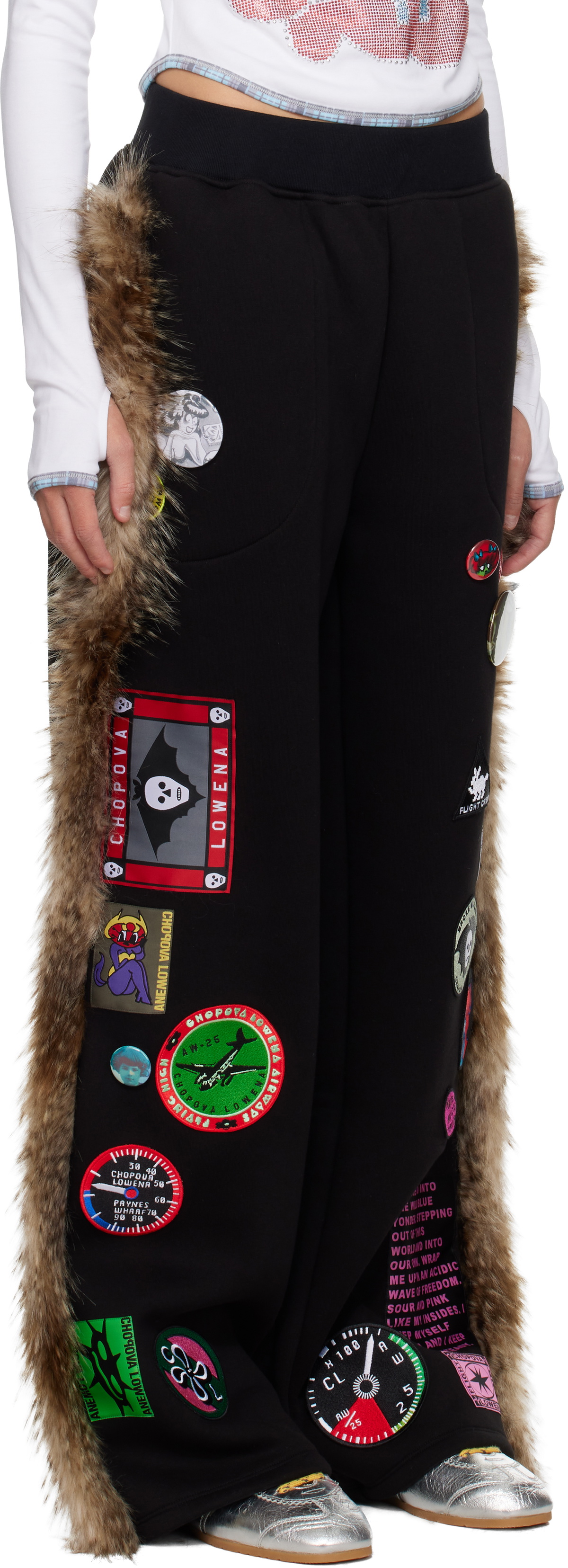 Chopova Lowena Black Faux-Fur Sweatpants