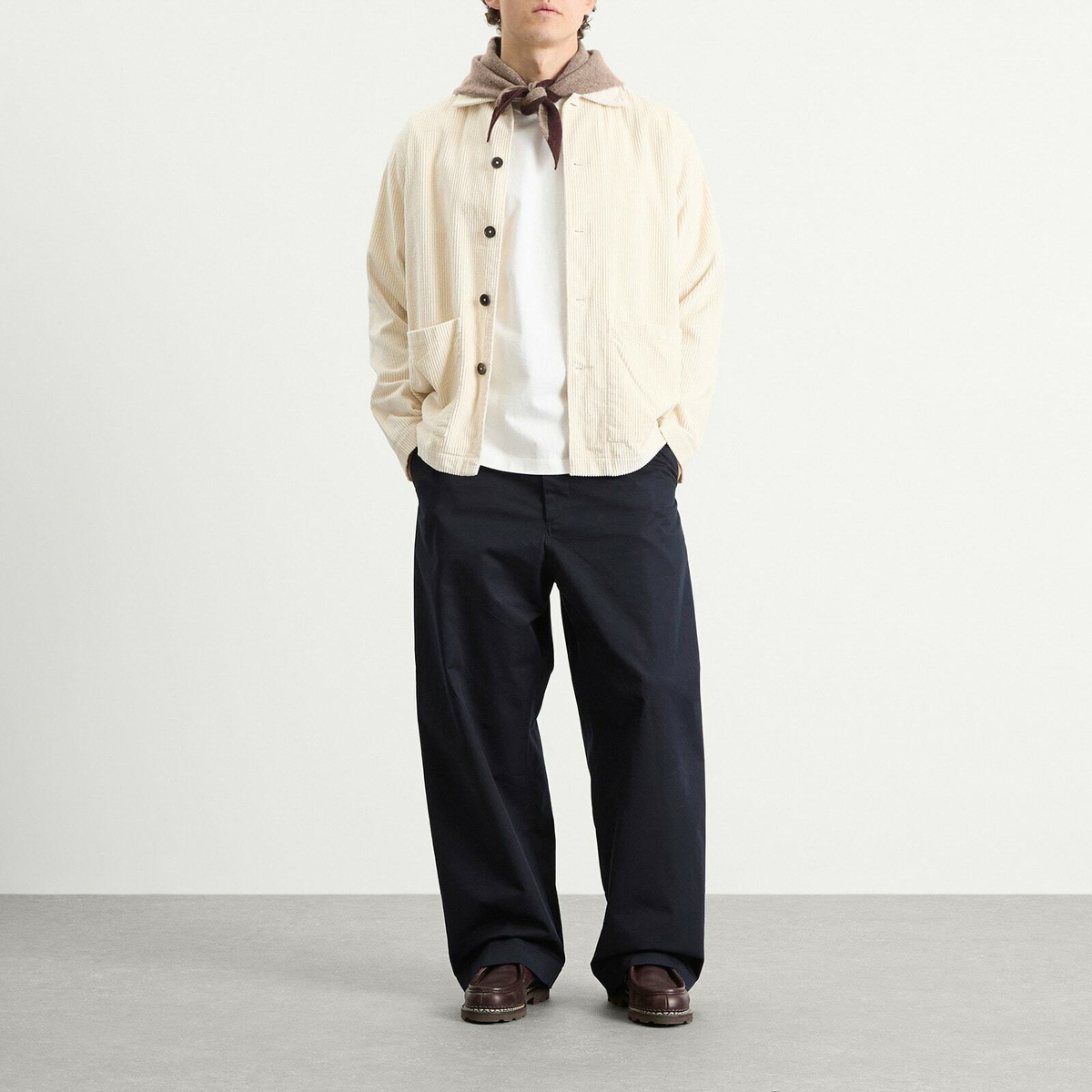 MHL by Margaret Howell Men's Tipped Scout Scarf in Pebble/Mahogany 